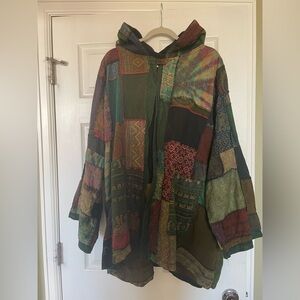 Patchwork Hooded Jacket - Green Multicolor